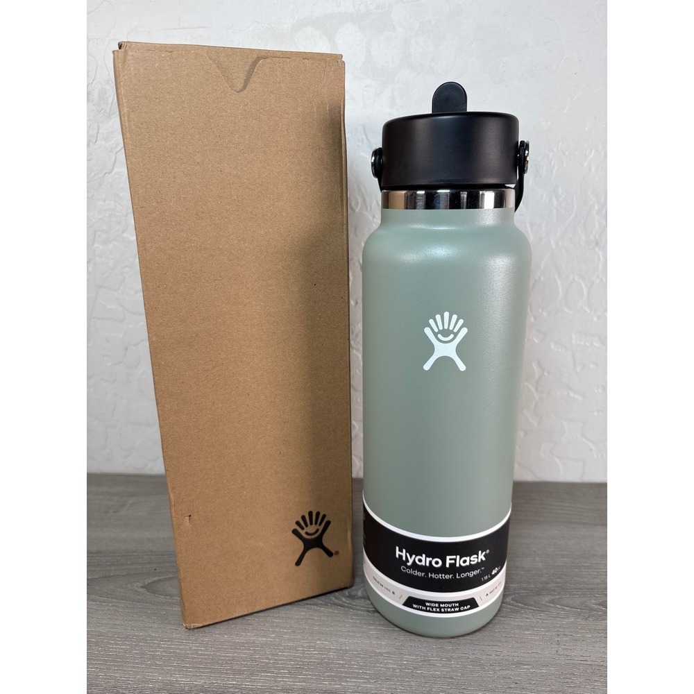 Hydro Flask 40 oz Wide Mouth Water Bottle with Flex Straw Cap Agave Green NEW